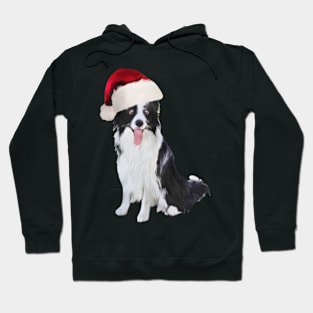 Funny Border Collie Wearing Santa Hat Hoodie